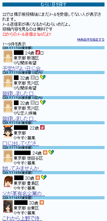 ASOBOのねらい目検索の結果ページ