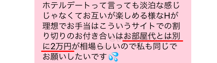 ハッピーメールで実際に出会ったホ別(穂別)2万要求の業者のメッセージ内容