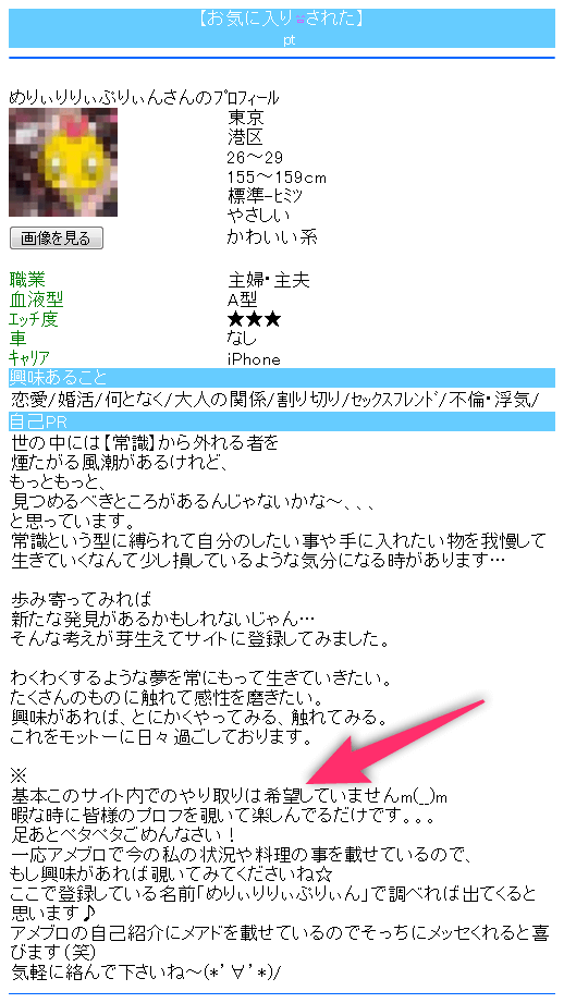 女性のプロフィール内容